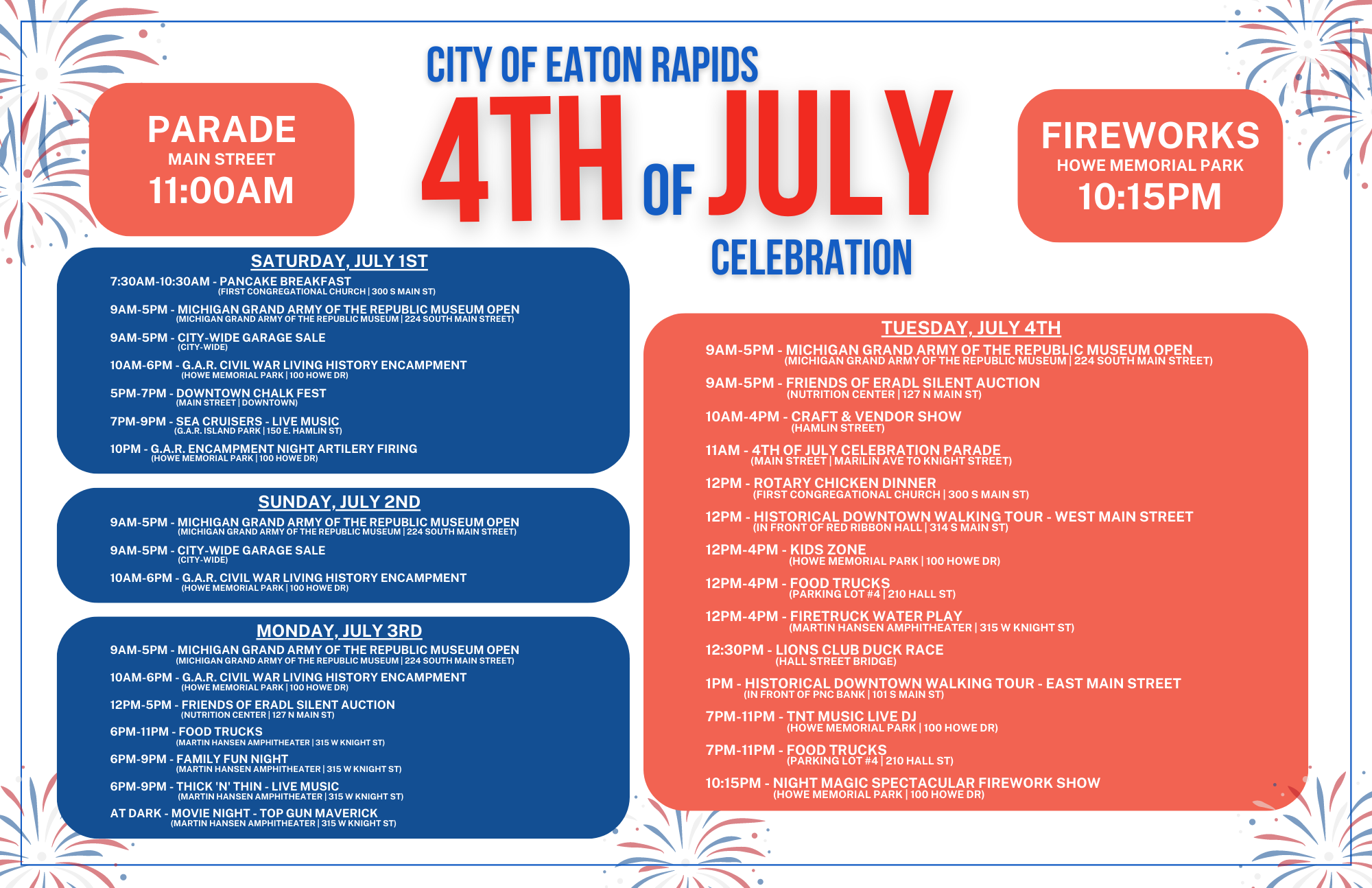 City of Eaton Rapids 4th of July Celebration Tuesday, July 4, 2023